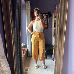 Forever 21 Flowy Mustard Striped Pants With Slits